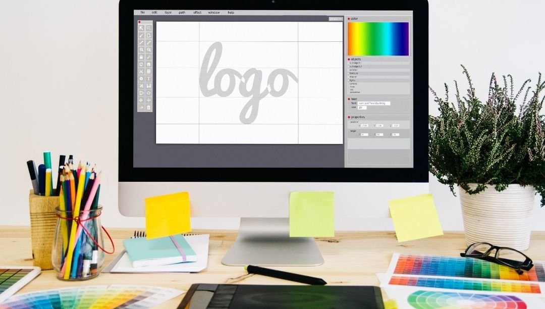 Logo design process on a graphic designer's screen